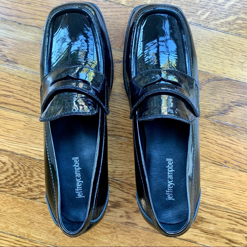 New JEFFREY CAMPBELL Sorbonne Black Crinkle Patent Leather Penny Loafer | Sz 10 - Picture 9 of 9